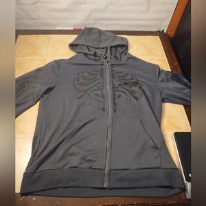 Romwe Gray Skeleton Zip Up Jacket Hoodie Size XL